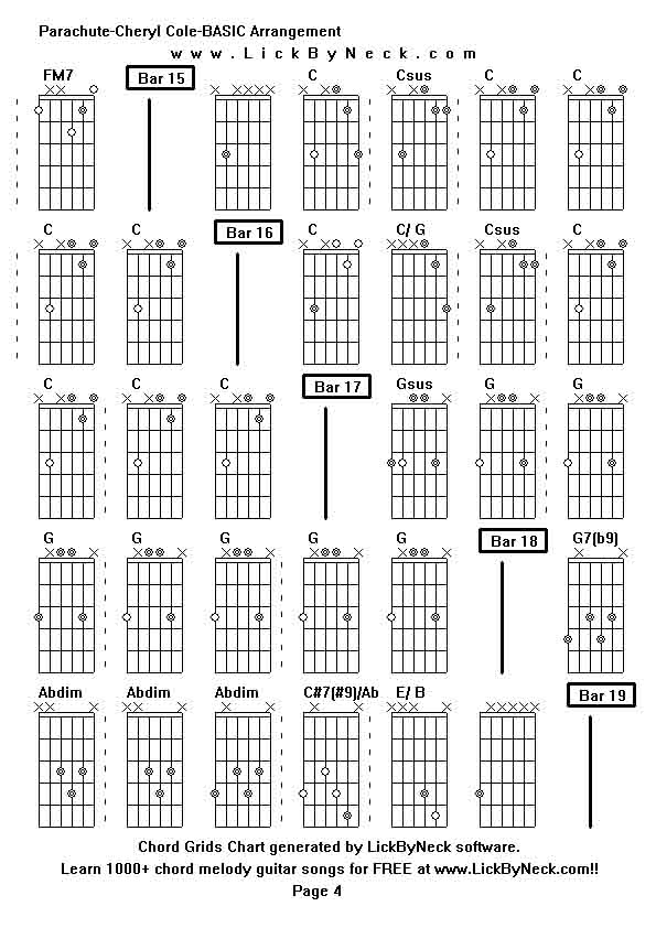 Chord Grids Chart of chord melody fingerstyle guitar song-Parachute-Cheryl Cole-BASIC Arrangement,generated by LickByNeck software.